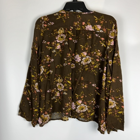 Eyeshadow Blouse Brown with Floral Print Sz: M - Picture 2 of 16